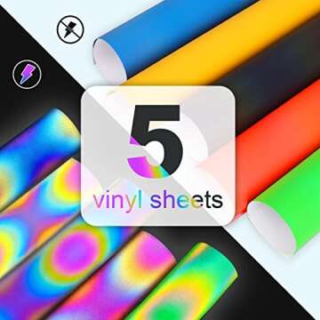 TECKWRAP Holographic Reflective Adhesive Vinyl Flashlight Sensitive Vinyl Precut Sheets for DIY Craft,Arts (Black,Blue,Coral,Lime,Yellow 12" x 12" 5 Sheets/Pack