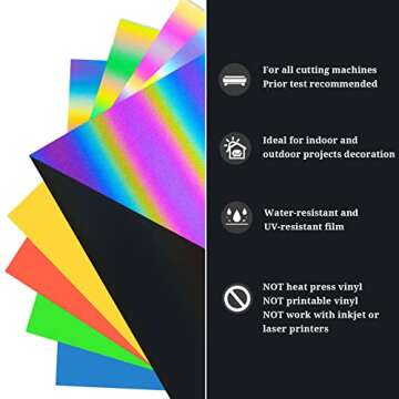 TECKWRAP Holographic Reflective Adhesive Vinyl Flashlight Sensitive Vinyl Precut Sheets for DIY Craft,Arts (Black,Blue,Coral,Lime,Yellow 12" x 12" 5 Sheets/Pack