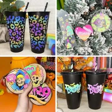 TECKWRAP Holographic Reflective Adhesive Vinyl Flashlight Sensitive Vinyl Precut Sheets for DIY Craft,Arts (Black,Blue,Coral,Lime,Yellow 12" x 12" 5 Sheets/Pack