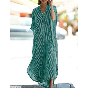 Bsubseach Button Down Kaftan Dress for Women Beach Cover Up Caftans Oversized Beach Wear Long Kimono...