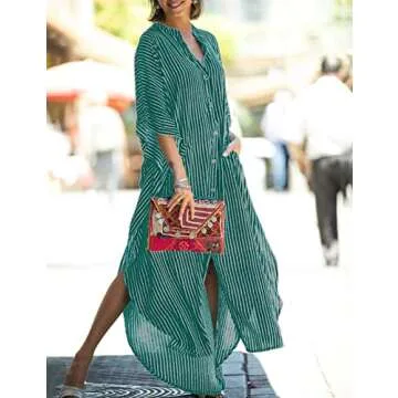 Bsubseach Button Down Kaftan Dress Women Oversized Cover Up