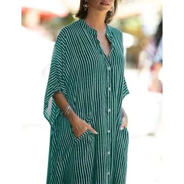 Bsubseach Button Down Kaftan Dress Women Oversized Cover Up