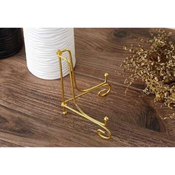 Artliving (2 pack 4" Iron Display Stand, Gold Small Iron Easel Plate Display Photo Holder Stand, Displays card,cookie, Decorative Plates,Artwork