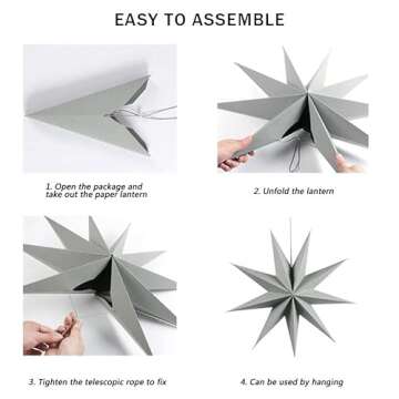 SUNBEAUTY 3 Pcs 9-Pointed Paper Star Lanterns 12 Inch Hanging Lampshade Wedding Birthday Christmas H...