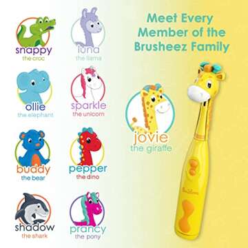 Brusheez Kids’ Electric Toothbrush Set - Safe & Effective for Ages 3+ - Parent Tested & Approved with Gentle Bristles, 2 Brush Heads, Rinse Cup, 2-Minute Timer, & Storage Base (Jovie The Giraffe)