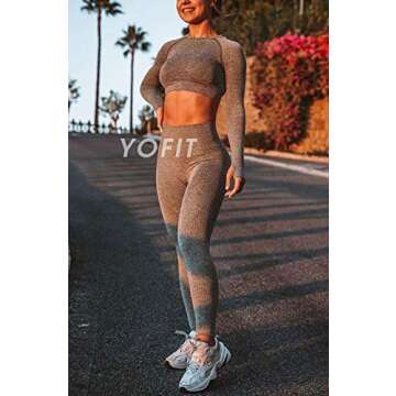 YOFIT Women 2 Piece Yoga Fitness Clothes Exercise Sportswear Grey Anti Cellulite Slimming Booty Sport Pants with Yoga Gym Crop Top