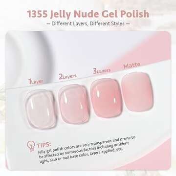 GAOY Sheer Pink Nude Gel Nail Polish, 16ml Jelly Neutral Peach Translucent Color 1355 UV Light Cure ...