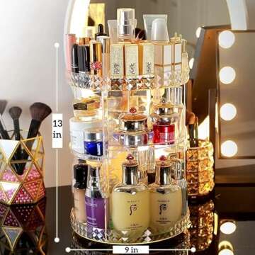 COMODID 360 Rotating Makeup Organizer, Adjustable Bathroom Makeup Spinning Storage Holder, Large Cap...