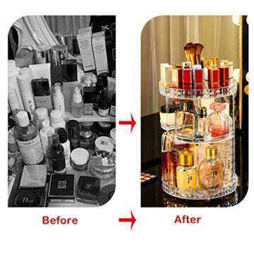COMODID 360 Rotating Makeup Organizer, Adjustable Bathroom Makeup Spinning Storage Holder, Large Capacity Carousel Cosmetics Display Cases for Vanity, Skincare, Countertop Organization