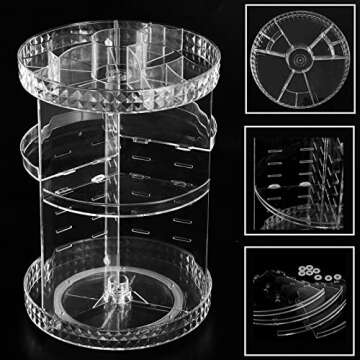 COMODID 360 Rotating Makeup Organizer, Adjustable Bathroom Makeup Spinning Storage Holder, Large Capacity Carousel Cosmetics Display Cases for Vanity, Skincare, Countertop Organization
