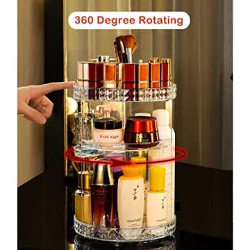 COMODID 360 Rotating Makeup Organizer, Adjustable Bathroom Makeup Spinning Storage Holder, Large Capacity Carousel Cosmetics Display Cases for Vanity, Skincare, Countertop Organization