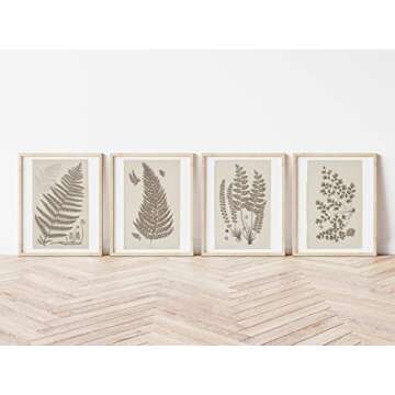 Wall Art Prints Botanical Fern Collection | Vintage Plant Decor for Home Accent | Antique Minimalist Wall Art for Bedroom, Bathroom & Living Room Decor | Set of 4 UNFRAMED Pictures (11 x 14, French