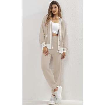 ETCYY NEW Women's 2 Piece Outfit Lounge Set Trendy Cardigan Sweater Pants Sets V Neck Button Pocket ...