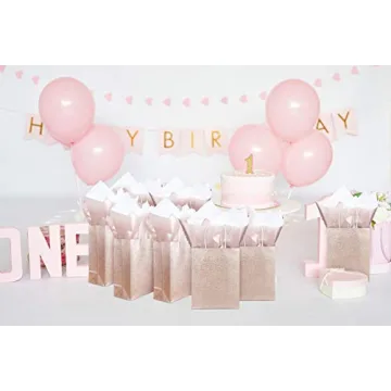 Rose Gold Glitter Gift Bags Set with Tissue Paper