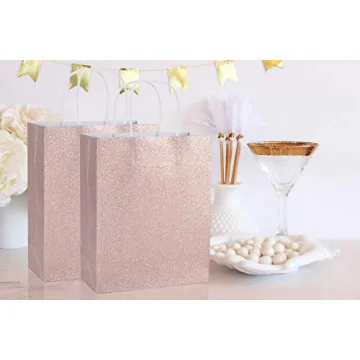 Rose Gold Glitter Gift Bags Set with Tissue Paper