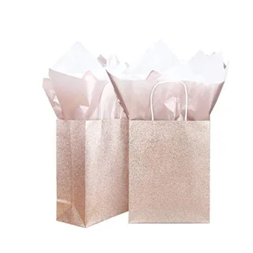 Rose Gold Glitter Gift Bags Set with Tissue Paper