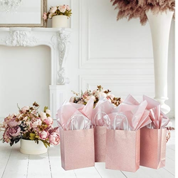 Rose Gold Glitter Gift Bags Set with Tissue Paper