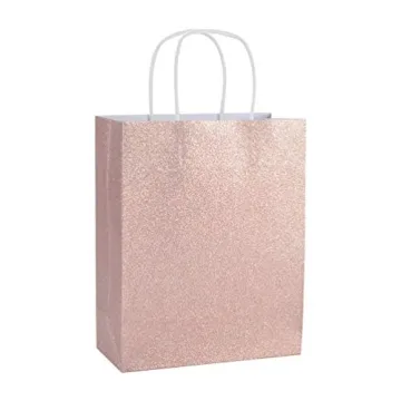 Rose Gold Glitter Gift Bags Set with Tissue Paper
