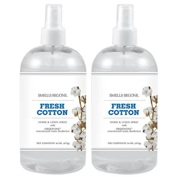 SMELLS BEGONE Air Freshener Home and Linen Spray - Odor Eliminator - Fresh Cotton Scent - 2 Pack
