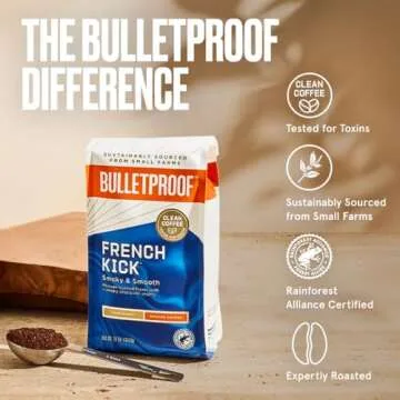 Bulletproof French Kick Dark Roast Ground Coffee, 12 Ounces, 100% Arabica Coffee Sourced from Central and South America