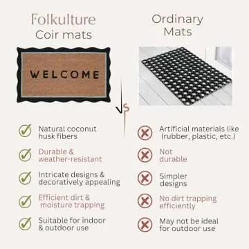 Folkulture Welcome Mats Outdoor, Eco Friendly Welcome Mats for Front Door Outdoor, 16 X 28 Inch Welcome Matt or Doormat for Home Entrance, Durable & Anti Slip Coir Door Mats or Welcome Rug (Welcome)