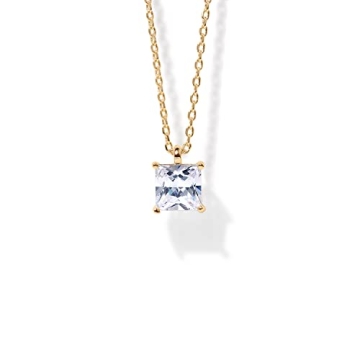 Elegant PAVOI Rectangle Solitaire Pendant Necklace with Cubic Zirconia in Gold