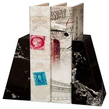 Modern Wedge Marble Bookends Set - Handmade Luxury in Black Zebra