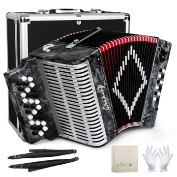 Premium Diatonic Accordion, 31 Key 12 Bass, G/C/F Tone, Accessories Included