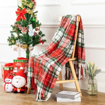 Quinnsus Soft Lightweight Red Plaid Christmas Throw Blanket - Faux Cashmere with Tassels