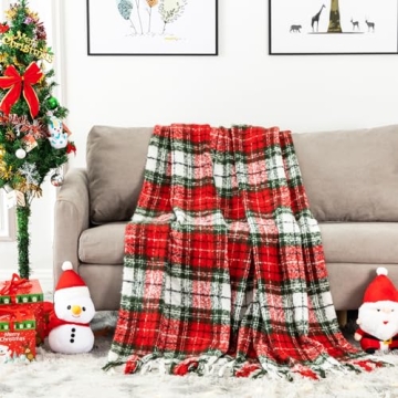 Quinnsus Red Plaid Christmas Throw Blanket Faux Cashmere
