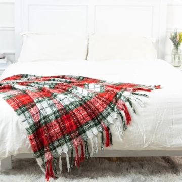 Quinnsus Red Plaid Christmas Throw Blanket Faux Cashmere