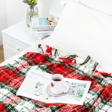 Quinnsus Red Plaid Christmas Throw Blanket Faux Cashmere