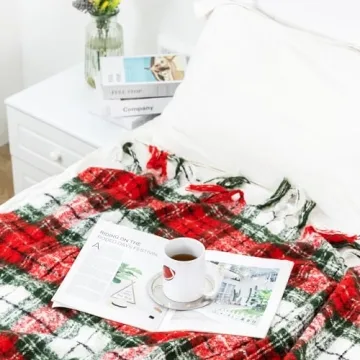Quinnsus Red Plaid Christmas Throw Blanket Faux Cashmere