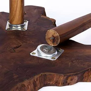Solid Teak Slab Live Edge Side Table with Burnt Edge and Bubut Wood Legs for Living Room, Bedroom and Office Natural Shape Accent Table, Night Stand - Natural - 20” L x 18” W x 22” H