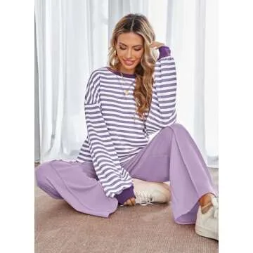 Kikibell Women's Comfy Travel Set in Purple & White