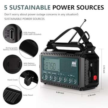 Emergency Radio AUTO NOAA Weather Radio, Hand Crank Solar AM/FM/SW NOAA Shortwave Radio for Survival, Portable Radio with Camping Flashlight, Reading Lamp, Phone Charger, SOS Alarm, Clock, LCD Display