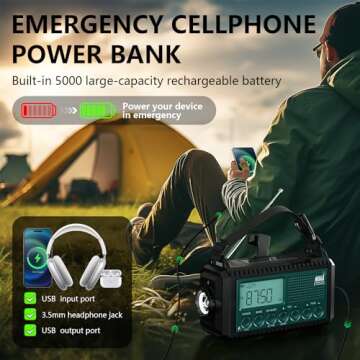 Emergency Radio AUTO NOAA Weather Radio, Hand Crank Solar AM/FM/SW NOAA Shortwave Radio for Survival, Portable Radio with Camping Flashlight, Reading Lamp, Phone Charger, SOS Alarm, Clock, LCD Display