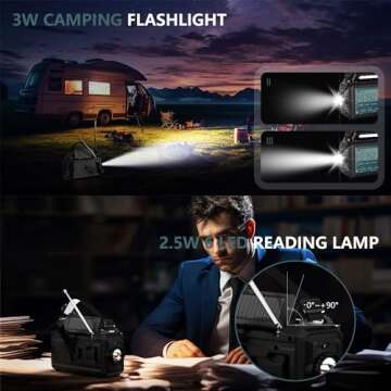 Emergency Radio AUTO NOAA Weather Radio, Hand Crank Solar AM/FM/SW NOAA Shortwave Radio for Survival, Portable Radio with Camping Flashlight, Reading Lamp, Phone Charger, SOS Alarm, Clock, LCD Display