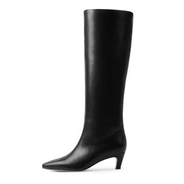 Modatope Knee High Black Boots for Women Kitten Low Heel Square Toe Tall Long High Boots Size 9.5