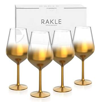 RAKLE Wine Glasses Set of 4 – 16.5oz Long Stem Wine Glasses for Red and White Wine – Premium Lead-Free Glassware Set – Gold Colored Wine Glasses – Ideal for Home Bar, Restaurant - Luxury Wine Glasses