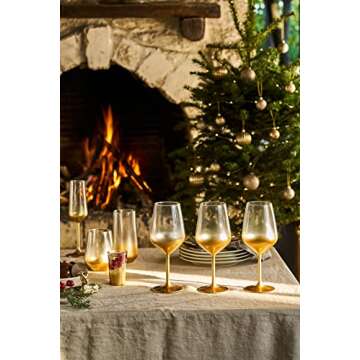 RAKLE Wine Glasses Set of 4 – 16.5oz Long Stem Wine Glasses for Red and White Wine – Premium Lead-Free Glassware Set – Gold Colored Wine Glasses – Ideal for Home Bar, Restaurant - Luxury Wine Glasses