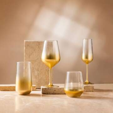 RAKLE Wine Glasses Set of 4 – 16.5oz Long Stem Wine Glasses for Red and White Wine – Premium Lead-Free Glassware Set – Gold Colored Wine Glasses – Ideal for Home Bar, Restaurant - Luxury Wine Glasses