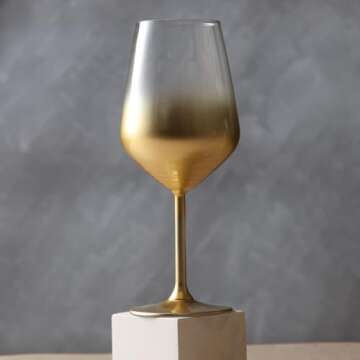 RAKLE Wine Glasses Set of 4 – 16.5oz Long Stem Wine Glasses for Red and White Wine – Premium Lead-Free Glassware Set – Gold Colored Wine Glasses – Ideal for Home Bar, Restaurant - Luxury Wine Glasses