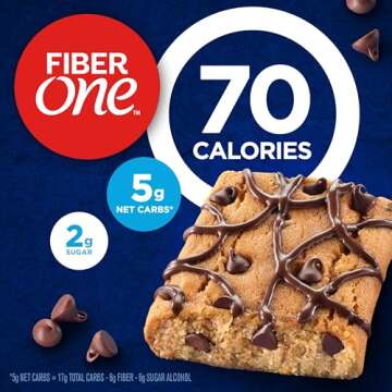Fiber One 70 Calorie Brownies, Chocolate Chip Cookie, 2g Sugar, Value Pack, 12 Count, 10.6 oz