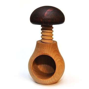 Mushroom with Screw Organic wooden toy. Walnut cracker.