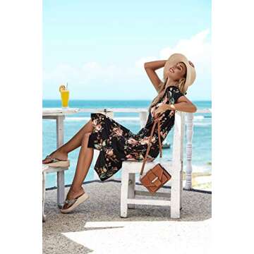 Womens Summer Modest Short Sleeve Teacher Outfits Tee Shirt Midi Floral Black L