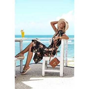 Womens Summer Modest Short Sleeve Teacher Outfits Tee Shirt Midi Floral Black L