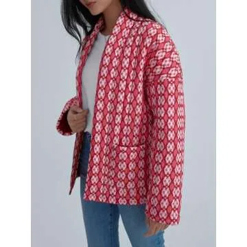 AUTOMET Women's Quilted Floral Jacket for Fall Winter