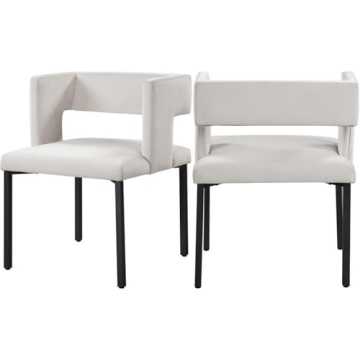 Meridian Furniture Caleb Collection Modern Dining Chair Set of 2, Cream Velvet & Iron Legs