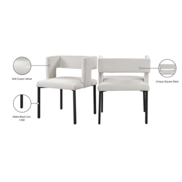 Contemporary Upholstered Dining Chairs, Set of 2, Cream Velvet